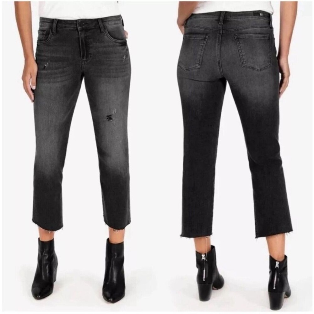 KUT 10 Kelsey High Rise Ankle Flare Jeans Black 0599 Wash Stretch from the kloth
